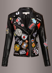 Rebel Rebel Kunstleder Biker Jacke mit Patches