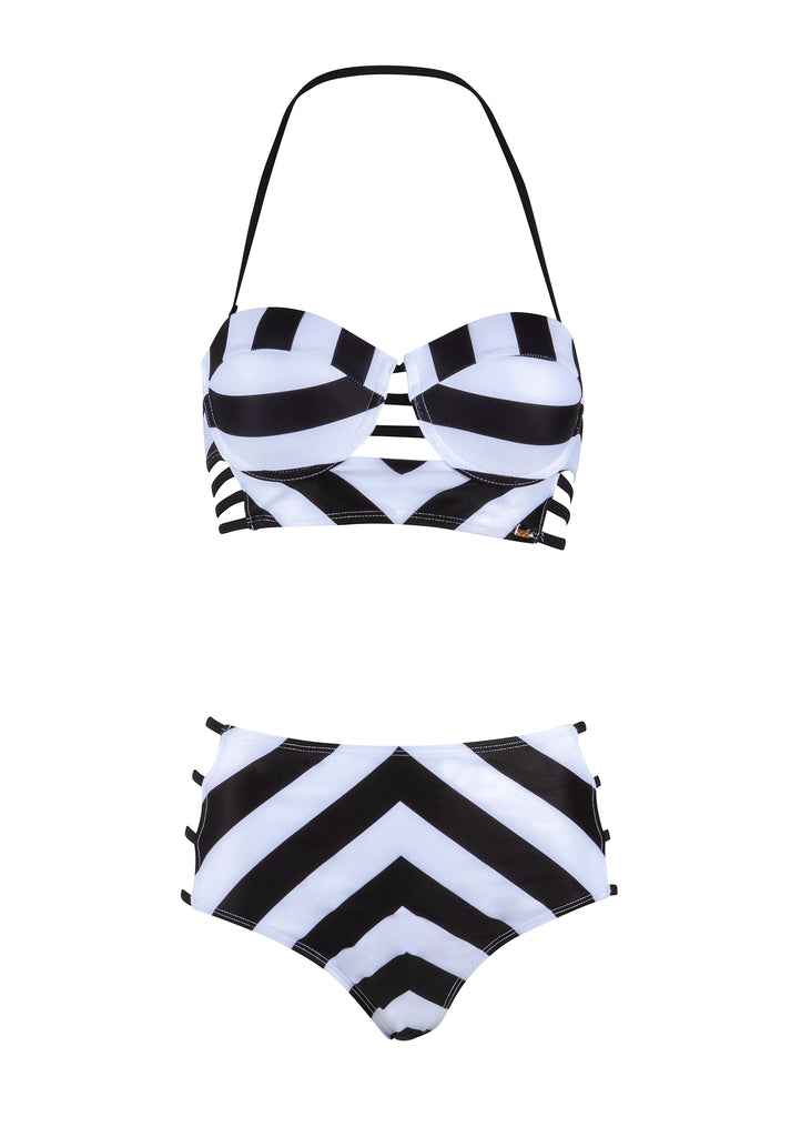 Gestreifter Bikini mit hoher Taille