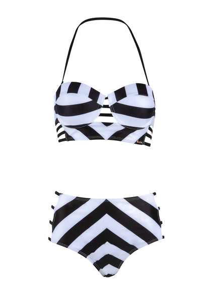 Gestreifter Bikini mit hoher Taille