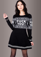 Sourpuss Clothing FUCK YOU Totenkopf Sweater Strickkleid