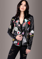 Rebel Rebel Kunstleder Biker Jacke mit Patches