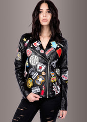 Rebel Rebel Kunstleder Biker Jacke mit Patches