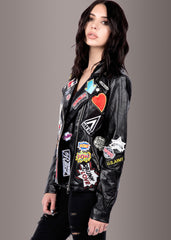 Rebel Rebel Kunstleder Biker Jacke mit Patches