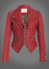 Rote Damen Lederjacke