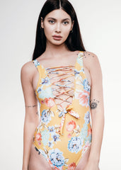 Gelber Blumen Badeanzug