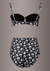 Schwarzer Totenkopf Bikini mit hoher Taille