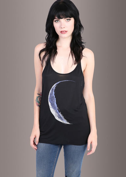 Schwarzes Mond Print Moonchild Loose Fit Tank Top
