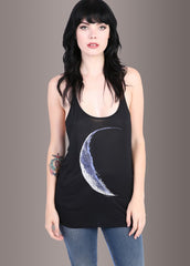 Schwarzes Mond Print Moonchild Loose Fit Tank Top