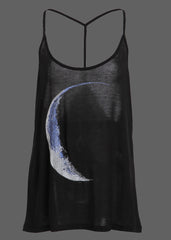 Schwarzes Mond Print Moonchild Loose Fit Tank Top