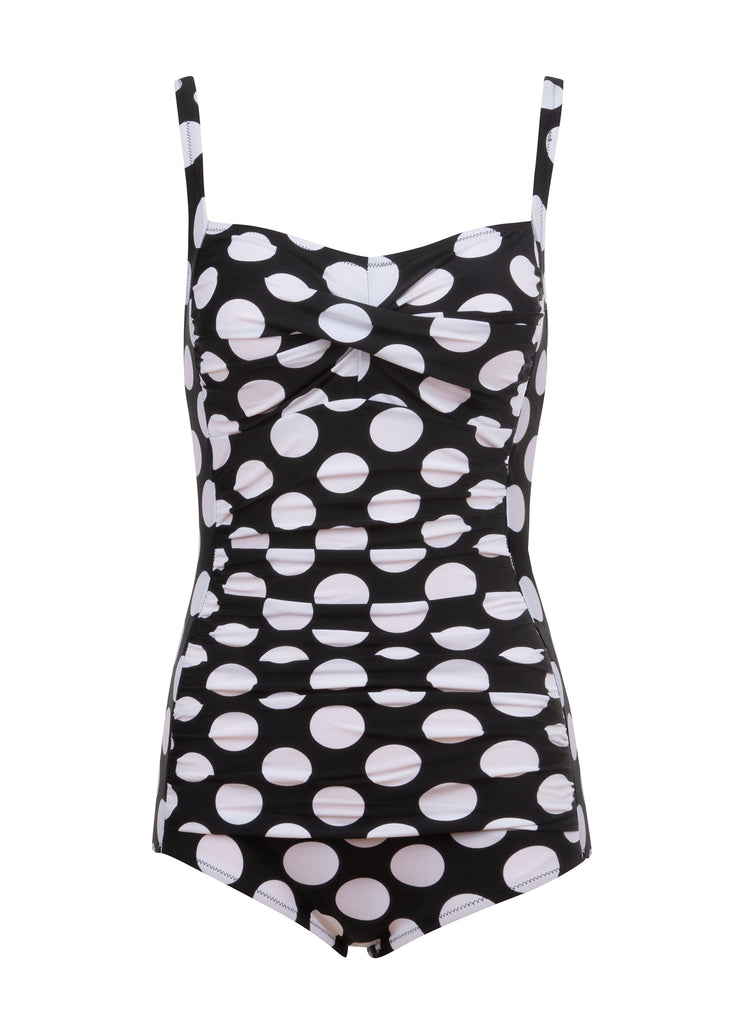 Schwarzer Retro Damen Badeanzug mit Punkten