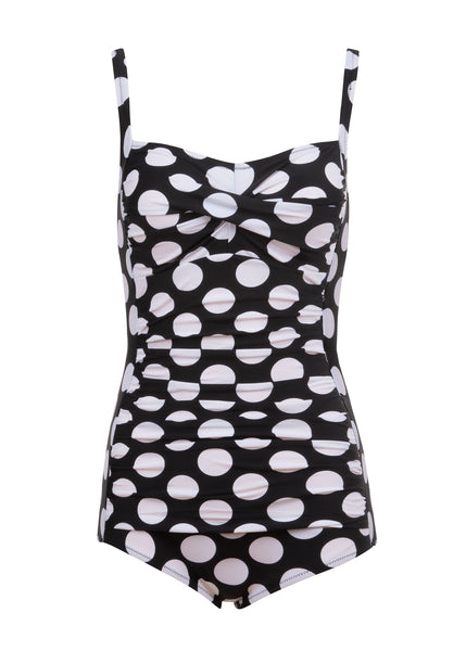 Schwarzer Retro Damen Badeanzug mit Punkten