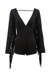 schwarzer Overall mit Fransen 