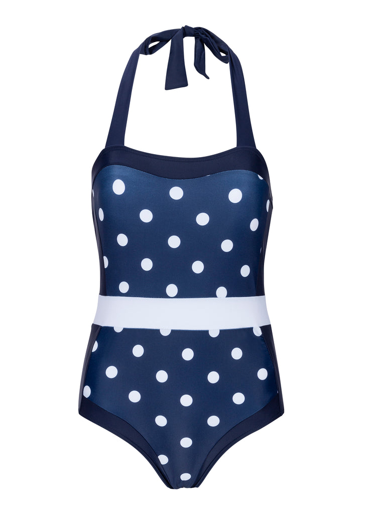 blau gepunkteter badeanzug