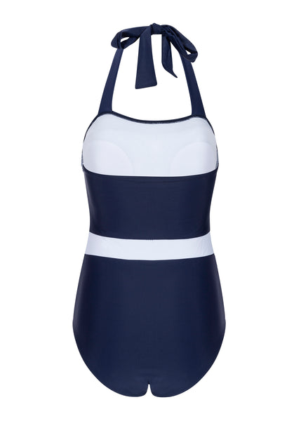 blau gepunkteter neckholder badeanzug