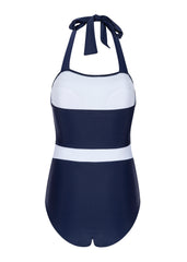 blau gepunkteter neckholder badeanzug