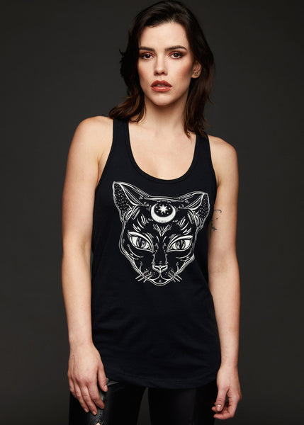 Schwarzes Katzen Gothic Top